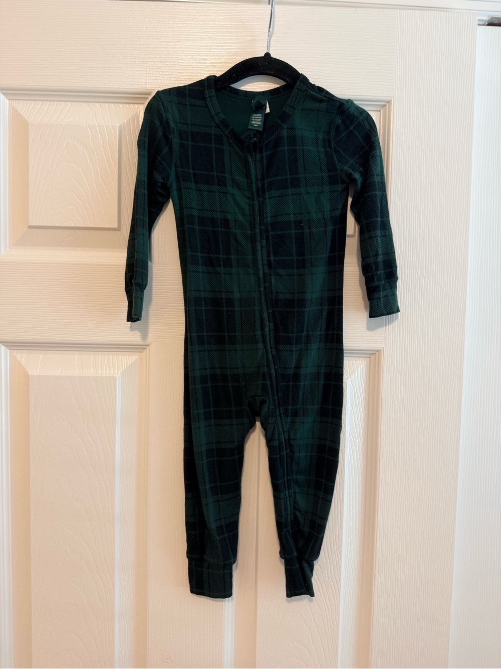 SKIMS Kids Green and Black Plaid One-Piece Footie